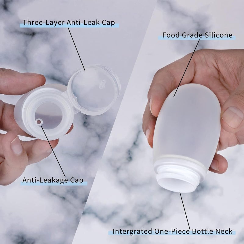 imuviy Silicone Travel Bottles for Toiletries TSA Approved Travel Size Containers Set 4 Pack Portable Leak Proof Refillable Cosmetic Squeeze Bottles Shampoo Hair Conditioner Body Lotion Bath Shower Gel - Image 5